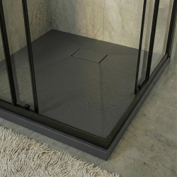 80x80 cm receveur de douche SMC à poser avec surface effet pierre, gris foncé (CERAES8080DG)