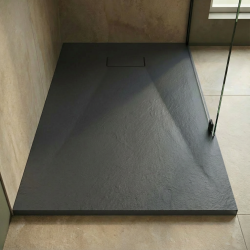 Essential 140x80 cm receveur de douche rectangulaire à poser SMC avec surface effet pierre, gris foncé (CERAES14080DG)