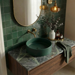 Ceramia Vasque à poser ronde 36 cm hauteur 12,5 cm sans trop-plein vert mat PixL (CEPX3636GEM)