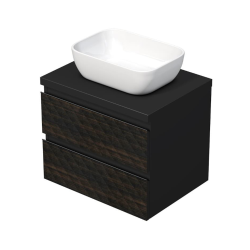 Cube Way 60x47,5x46 cm meuble de salle de bain suspendu 2 tiroirs avec plaque de recouvrement, marron mat (CUBE3D46602ZHKD)