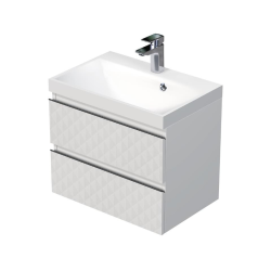 Cube Way 60x47,5x40 cm meuble de salle de bain suspendu 2 tiroirs avec lavabo en marbre coulé, blanc mat (CUBE3D602ZB)