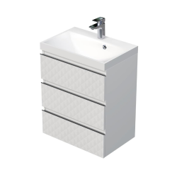 Cube Way 60x71x40 cm meuble de salle de bain suspendu 3 tiroirs avec lavabo en marbre coulé, blanc mat (CUBE3D603ZB)