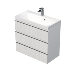 Cube Way 80x71x40 cm meuble de salle de bain 3 tiroirs avec lavabo en marbre coulé, blanc mat (CUBE3D803ZB)