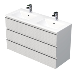 Cube Way 120x71x46 cm meuble de salle de bain suspendu 3 tiroirs avec lavabo en céramique, blanc mat (CUBE3D1203ZBMOD)