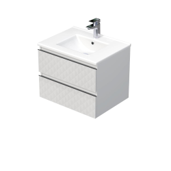 Cube Way 60x47,5x46 cm meuble de salle de bain suspendu 2 tiroirs avec lavabo en céramique, blanc mat (CUBE3D602ZBMOD)