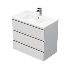 Cube Way 80x71x46 cm meuble de salle de bain suspendu 2 tiroirs avec lavabo en céramique, blanc mat (CUBE3D803ZBMOD)
