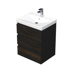 Cube Way 60x71x46 cm meuble de salle de bain suspendu 3 tiroirs avec lavabo en céramique, marron mat (CUBE3D46603ZHVER)