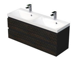 Cube Way 100x47,5x46 cm meuble de salle de bain suspendu 2 tiroirs avec lavabo en céramique, marron mat (CUBE3D1002ZHMOD)