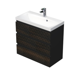 Cube Way 80x71x40 cm meuble de salle de bain suspendu 3 tiroirs avec lavabo en marbre coulé, marron mat (CUBE3D803ZH)