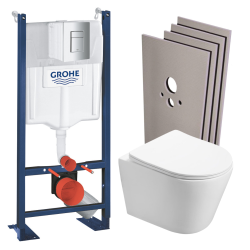 Grohe Pack WC Bâti autoportant + WC Swiss Aqua Technologies Infinitio sans bride + Plaque + Set habillage (ProjectInfinitio-1-sabo)