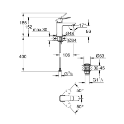  Dice mitigeur monocommande de lavabo à levier avec vidage Clic-Clac, noir mat (1018572430)