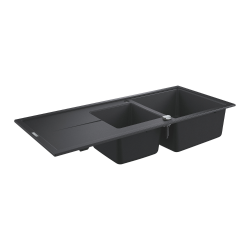 K400 évier de cuisine à encastrer en quartz composite avec égouttoir, noir granite (31643AP0)