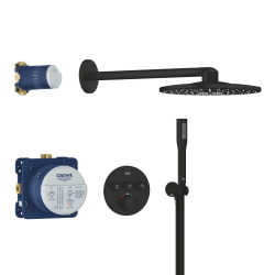 Precision SmartControl set de douche encastré 2 jets avec mitigeur thermostatique, tête ronde Ø 31 cm, noir mat (348742430)