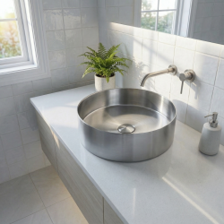 Aurum vasque à poser en acier inoxydable, 38 x 38 x 11 cm sans trop-plein + bonde, acier inoxydable brossé (SATAUR3838BS)