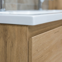 B-Way 119x50x45 cm meuble suspendu + double vasque semi-encastrée en marbre coulé 120x46x27 cm, chêne mat (BWAY2120OAKU)