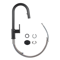 Feel set mitigeur lavabo + mitigeur cuisine Ceramia Timeless acier inoxydable, douchette extractible, noir mat (SATCSFTML271BMC)