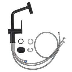 Feel set mitigeur lavabo + mitigeur cuisine Ceramia Timeless acier inoxydable, douchette extractible, noir mat (SATBM185C)