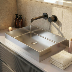 Ceramia Timeless Vasque à poser en Acier inoxydable 304, 55x38x11cm sans trop-plein + Bonde, Chrome brossé