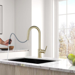 Dark set mitigeur lavabo XL + mitigeur cuisine Ceramia TImeless acier inoxydable, douchette extractible, or (SATTMLDA285BG)