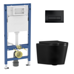 Duofix pack WC bâti-support + WC suspendu Ceramia sans bride avec abattant SoftClose + plaque noir mat (GEBCE14BMT01MAN-FR)