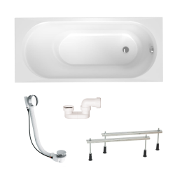 Eurowa 170x70x39 cm baignoire rectangulaire 178 L en acier émaillé + pieds + vidage + siphon, blanc alpin (KW312-SETP6)