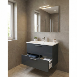 Meuble pour salle de bain avec miroir lavabo et éclairage Led Vitra Mia 79x61x39,5 cm, anthracite brillant (MIASET80A)