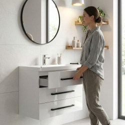 Meuble de salle de bain avec lavabo Naturel Cube Way 100x76,5x40 cm blanc brillant (CUBE21003BL)