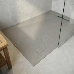 PixL 120x90 cm receveur de douche rectangulaire à poser BMC avec surface effet pierre, gris clair (CERAPX12090LG)