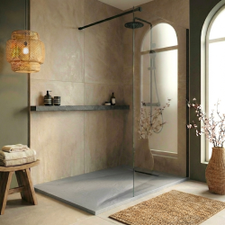 PixL 120x90 cm receveur de douche rectangulaire à poser BMC avec surface effet pierre, gris clair (CERAPX12090LG)