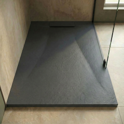 Ceramia PixL 120x90 cm receveur de douche rectangulaire à poser en résine composite avec surface effet pierre, gris foncé (CERAPX12090DG