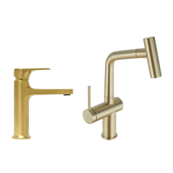 Dark set mitigeur lavabo + mitigeur cuisine Ceramia Timeless acier inoxydable, douchette extractible, or (SATB185BG)