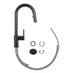 B-Way set mitigeur lavabo XL + mitigeur cuisine Ceramia Timeless acier inoxydable, douchette extractible, noir (SATTMLBM285BM)