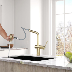Aurum set mitigeur lavabo haut + mitigeur cuisine Ceramia Timeless acier inoxydable, douchette extractible, or  (SATBA185BG)