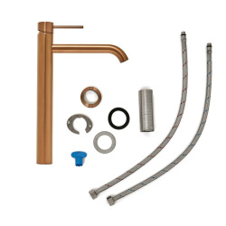 Aurum set mitigeur lavabo haut acier inoxydable + mitigeur cuisine avec bras pivotant, or rose (SATBR2805BRG)