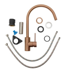 Aurum set mitigeur lavabo haut acier inoxydable + mitigeur cuisine avec bras pivotant, or rose (SATBR2805BRG)