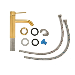 Aurum mitigeur lavabo + mitigeur cuisine Ceramia Timeless acier inoxydable, douchette extractible, or brossé (SATTMLBA185BG)