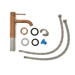 Aurum set mitigeur lavabo + mitigeur cuisine Ceramia Timeless acier inoxydable, douchette extractible, or rose (SATBA285BRG)
