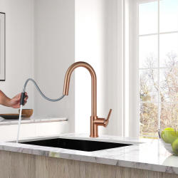 Aurum set mitigeur lavabo + mitigeur cuisine Ceramia Timeless acier inoxydable, douchette extractible, or rose (SATBA285BRG)