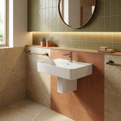 Strada II Lavabo 600x430 mm blanc, 1 trou de robinet, couvercle de vidage en porcelaine inclus, non meulé (T300001)