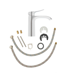 set mitigeur lavabo avec bec cascade + mitigeur cuisine, douchette extractible et bras pivotant, chrome (SATINFBSDBS271)