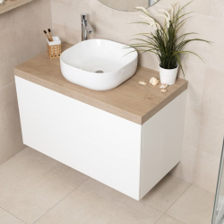  Mitigeur de lavabo XL Fusion avec levier de vidange en verre blanc (SATBSFU285BS)