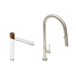 set mitigeur lavabo XL + mitigeur cuisine avec douchette extractible 2 jets et bras pivotant (SATBSDFU285DT)