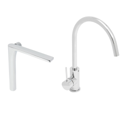 set mitigeur lavabo haut sans vidage + mitigeur cuisine 36,3 cm avec bras pivotant, chrome brillant (SATBSUR0271CR)
