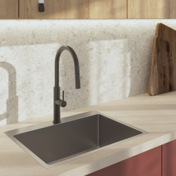 set mitigeur lavabo à levier sans tirette + mitigeur cuisine avec douchette extractible 2 jets, noir mat (SATBSD2OD271C)