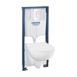 Solido set 5 en 1 bâti-support hauteur 1,13 m + WC suspendu sans bride avec abattant SoftClose + plaque, blanc (112956SH00)