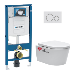 Pack WC Bati-support + Cuvette SAT sans bride + Abattant soft close + Plaque blanche (GebSATrimless-J)