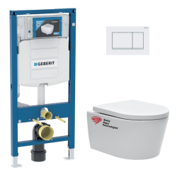 Pack WC Bati-support UP320 + Cuvette SAT sans bride + Plaque blanche / chrome  (GebSATrimless-K)