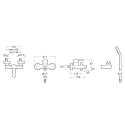 L20 mitigeur bain/douche mural à levier avec douchette à main 150 mm et support de douche, chrome (A5A0109C02)