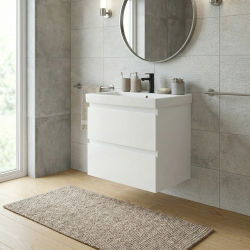 B-Way 59x50x45 cm meuble de salle de bain suspendu 2 tiroirs avec lavabo en céramique, blanc brillant (BWAY260WU1BI)