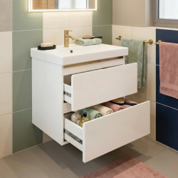 B-Way 59x50x45 cm meuble de salle de bain suspendu 2 tiroirs avec lavabo en céramique, blanc brillant (BWAY260WU1BI)